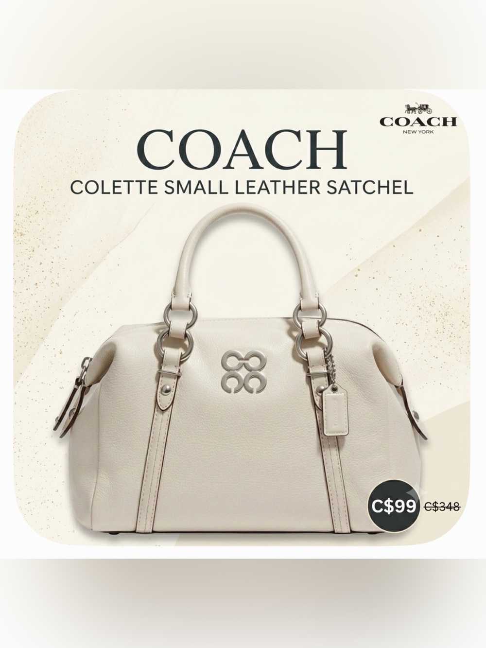 Authentic Coach Colette Small Leather Satchel - Cream White (Style 45524)